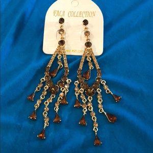 Gold and brown stone earrings